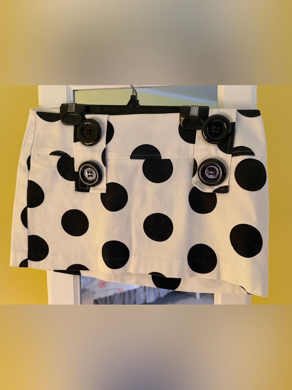 Black & White Polka Dot Mini Skirt by With Love with Statement Buttons